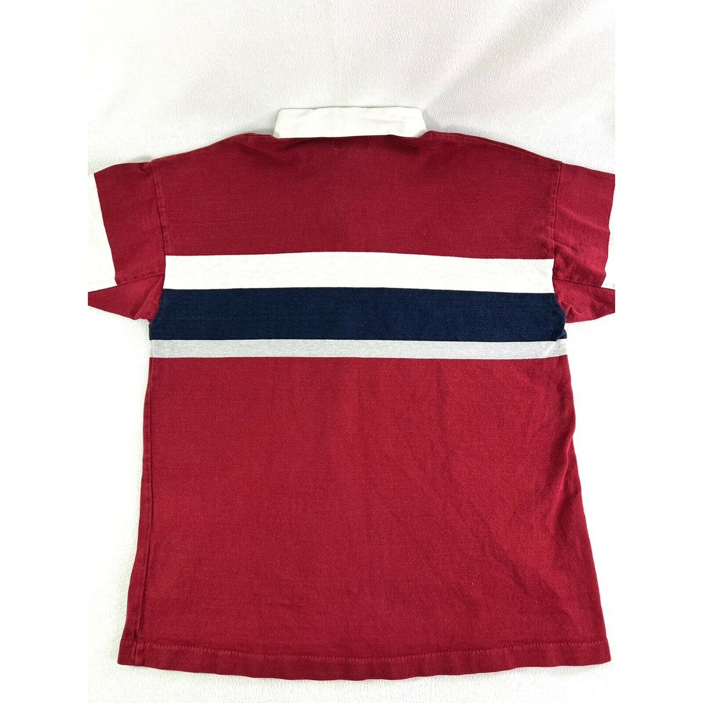 L.L. Bean Men’s L Made In USA Rugby Red Jersey With Blue White Stripe Collar