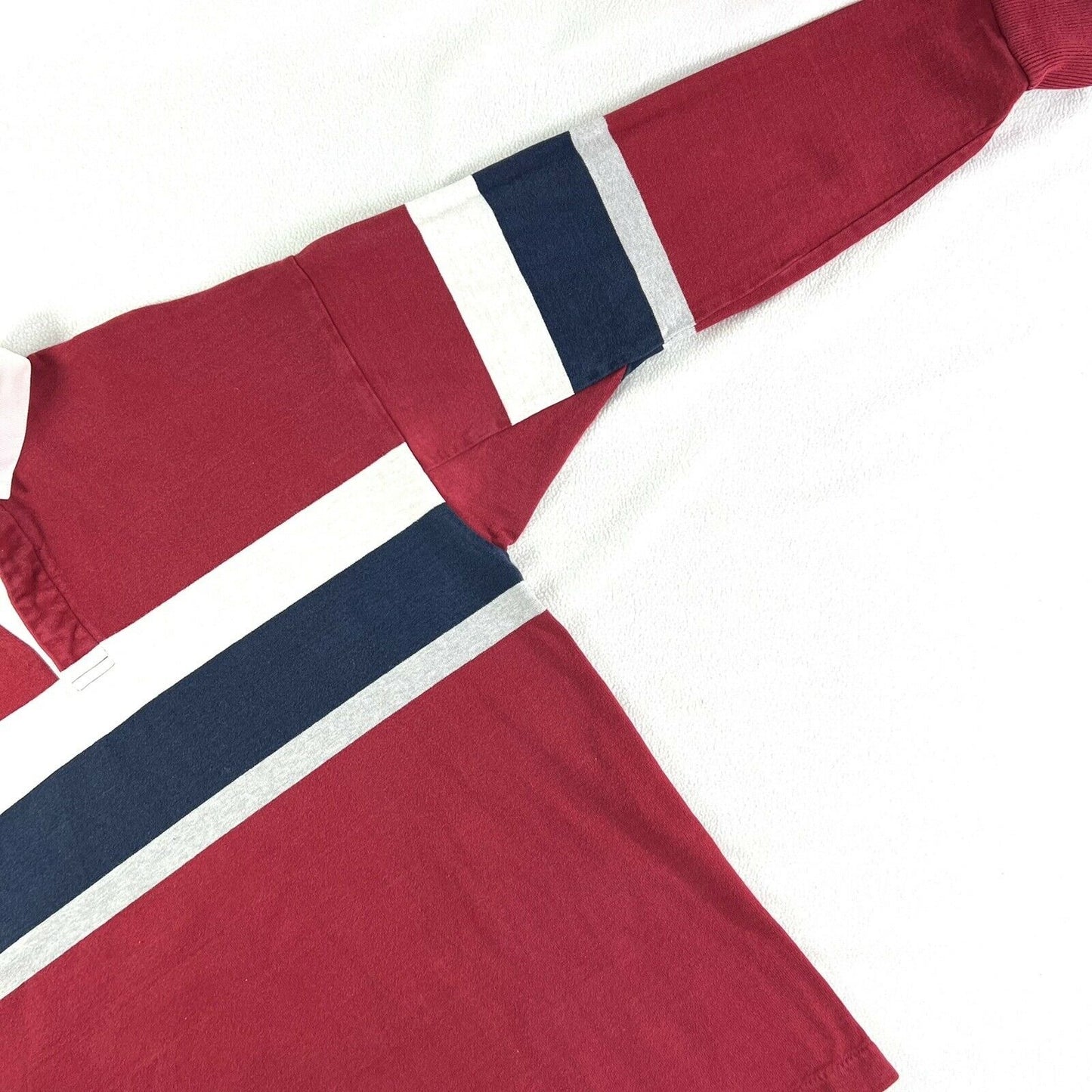 L.L. Bean Men’s L Made In USA Rugby Red Jersey With Blue White Stripe Collar