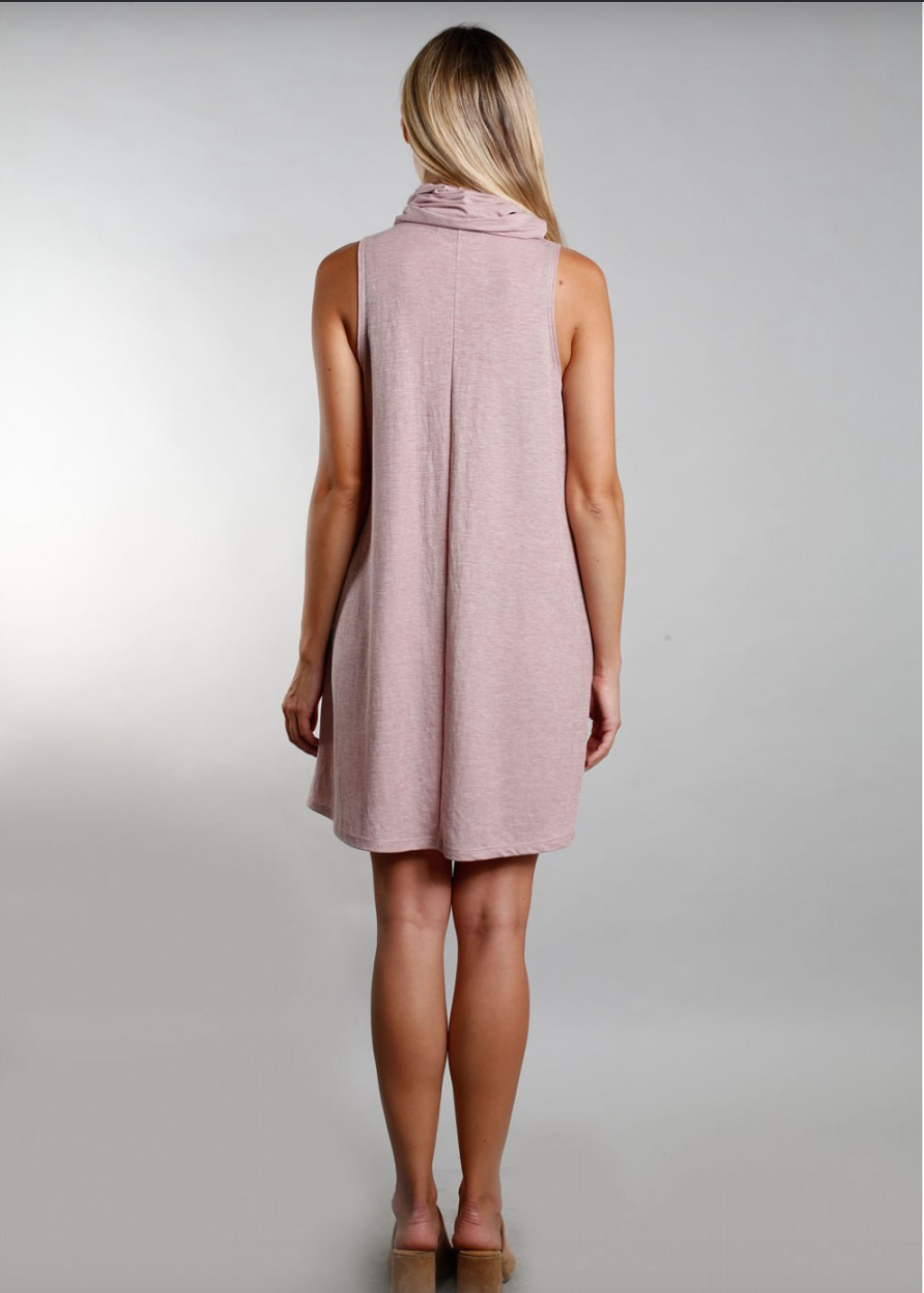 Funnel Neck Pocket Dress - Mauve
