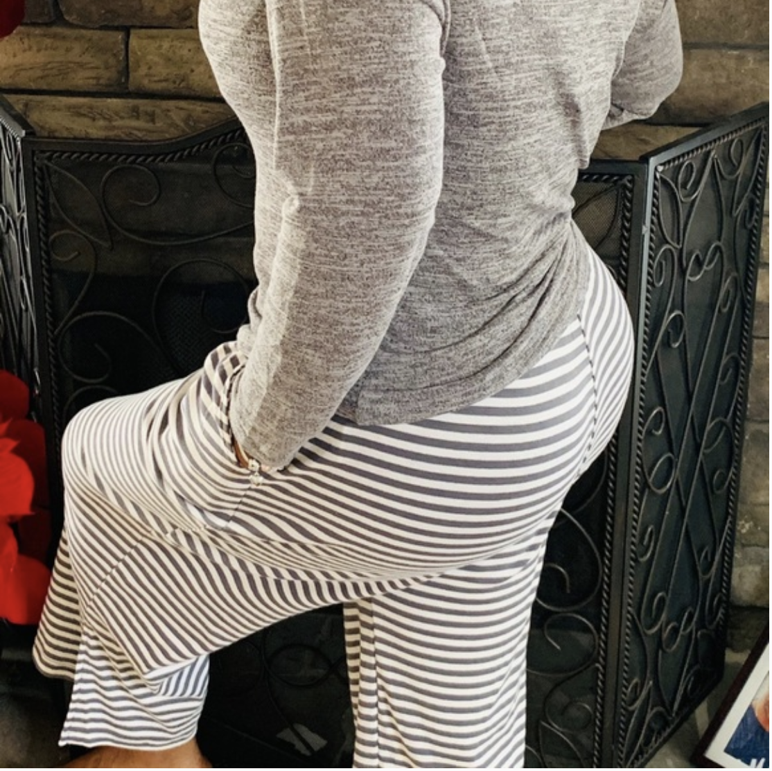 2 Piece Grey Wide Leg Striped Lounge Set