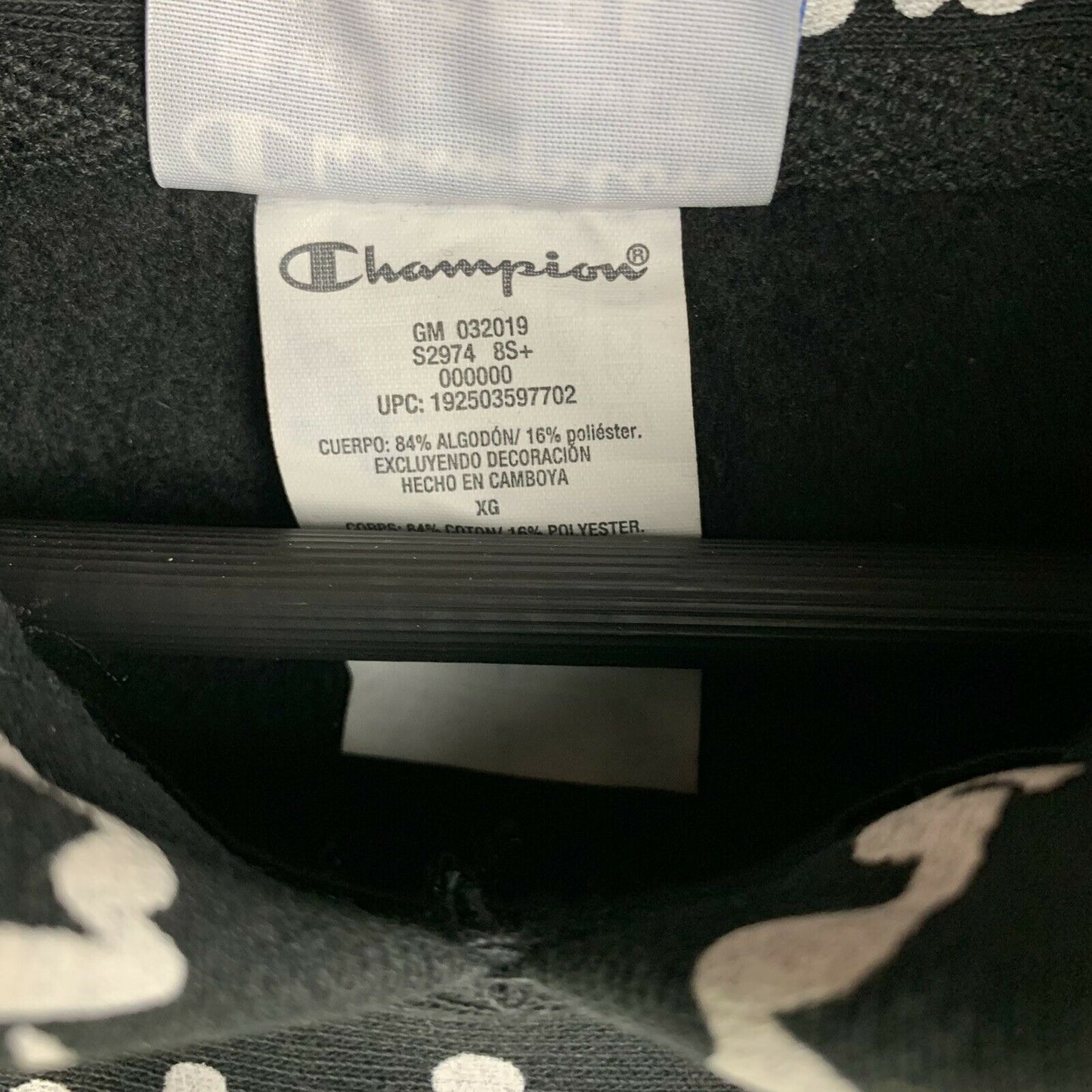 Champion Reverse Weave All Over Print Script Hoodie Black Men's Sz. XL