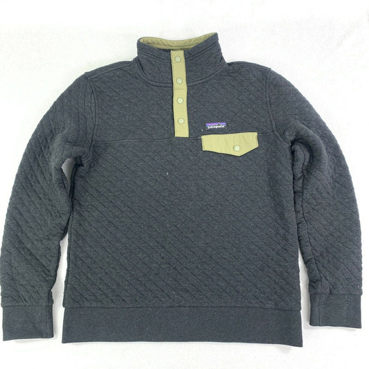 Patagonia Organic Cotton Pullover Quilted Sweater Snap T Black Woman’s Sz. Small