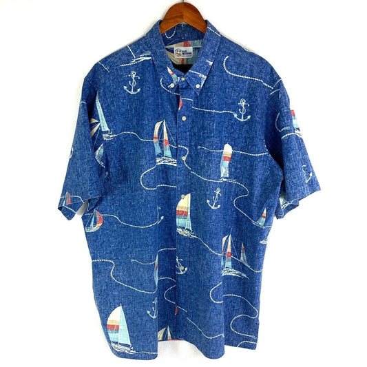 REYN SPOONER Shirt Men's 2XL  Nautical Sailboat Hawaiian Camp Short Sleeve VTG