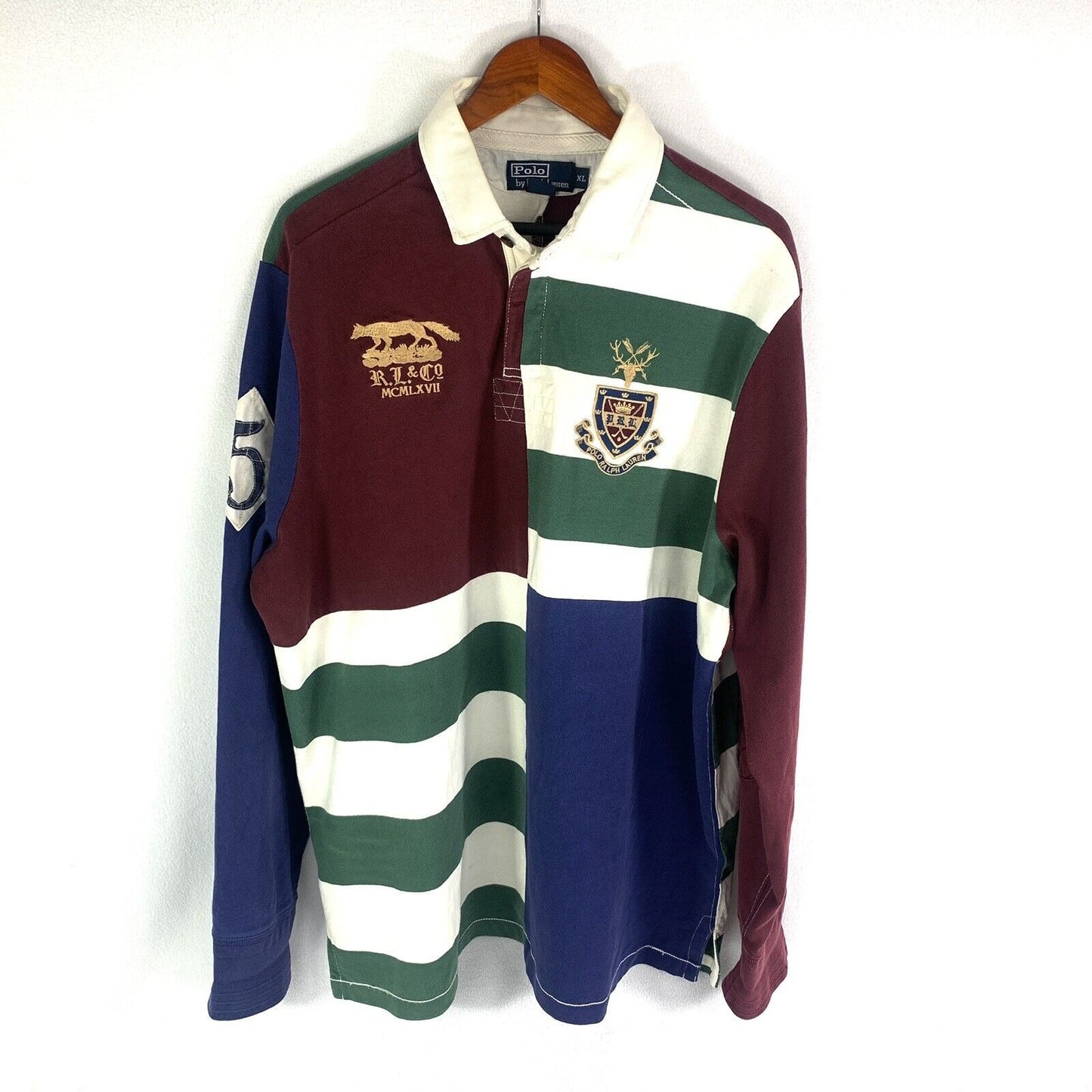 Lo-Head Polo Embroidered Ralph Lauren Rugby Quilted Shoulder Patch XL