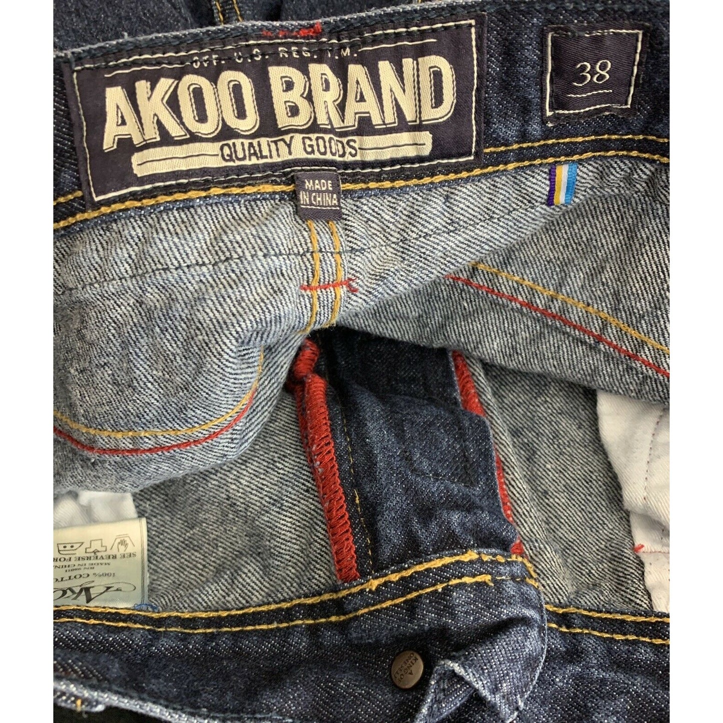 Akoo Jeans for Men Size 38/30 Dark Blue Six Pockets