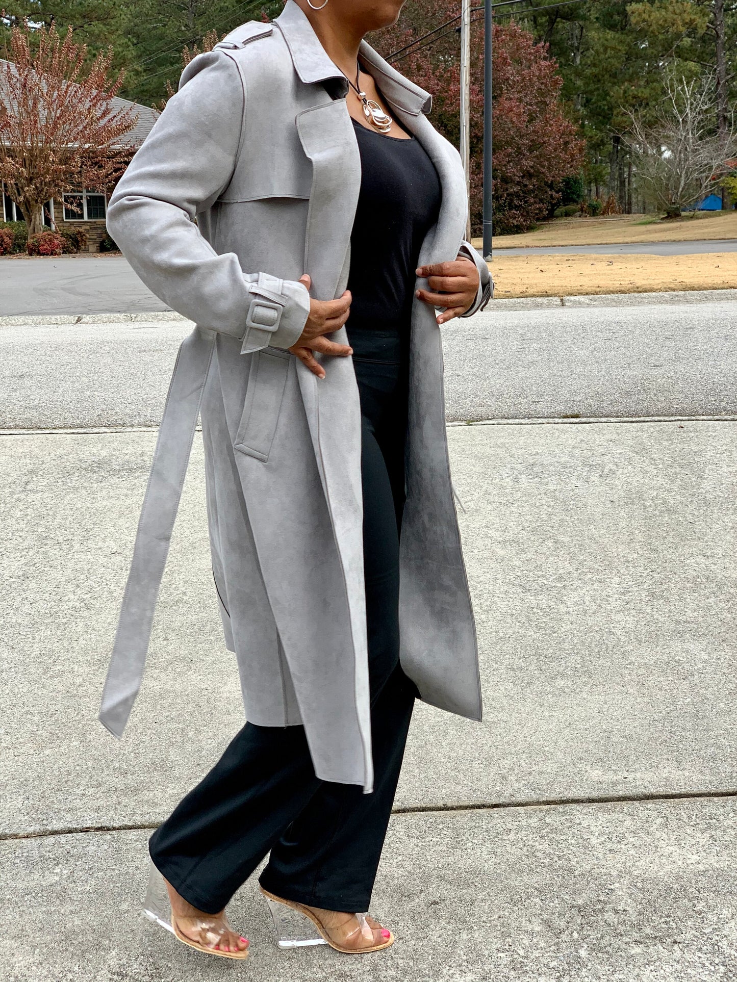 Microfiber Trench Coat with Belt